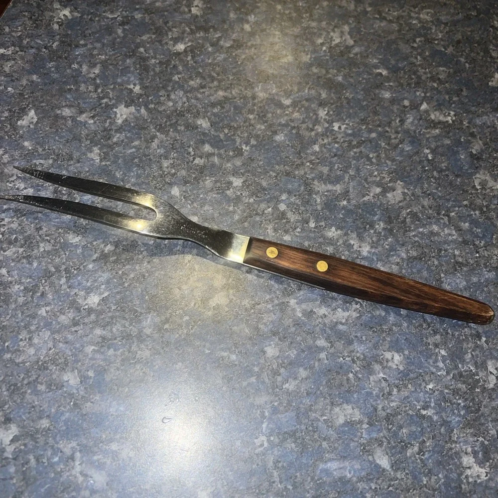 Vtg Stainless Steel St Regis Carving Meat Fork 2 Prong‎ Wooden Handle